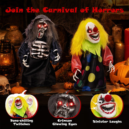 Halloween Animatronic Clown & Reaper Tabletop Decorations Set