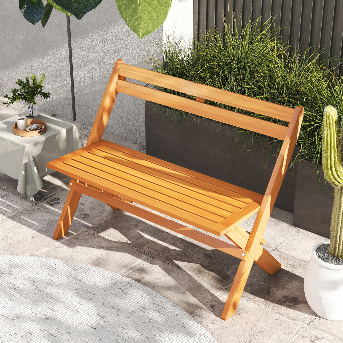 Acacia Wood Folding Garden Bench for 2 People