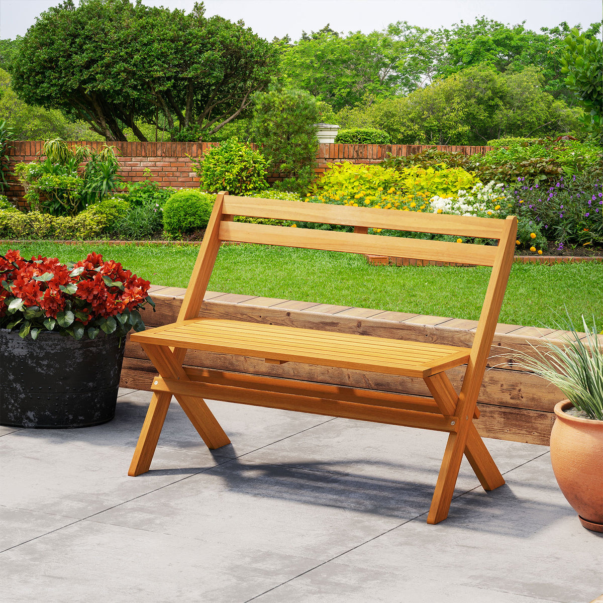 Acacia Wood Folding Garden Bench for 2 People