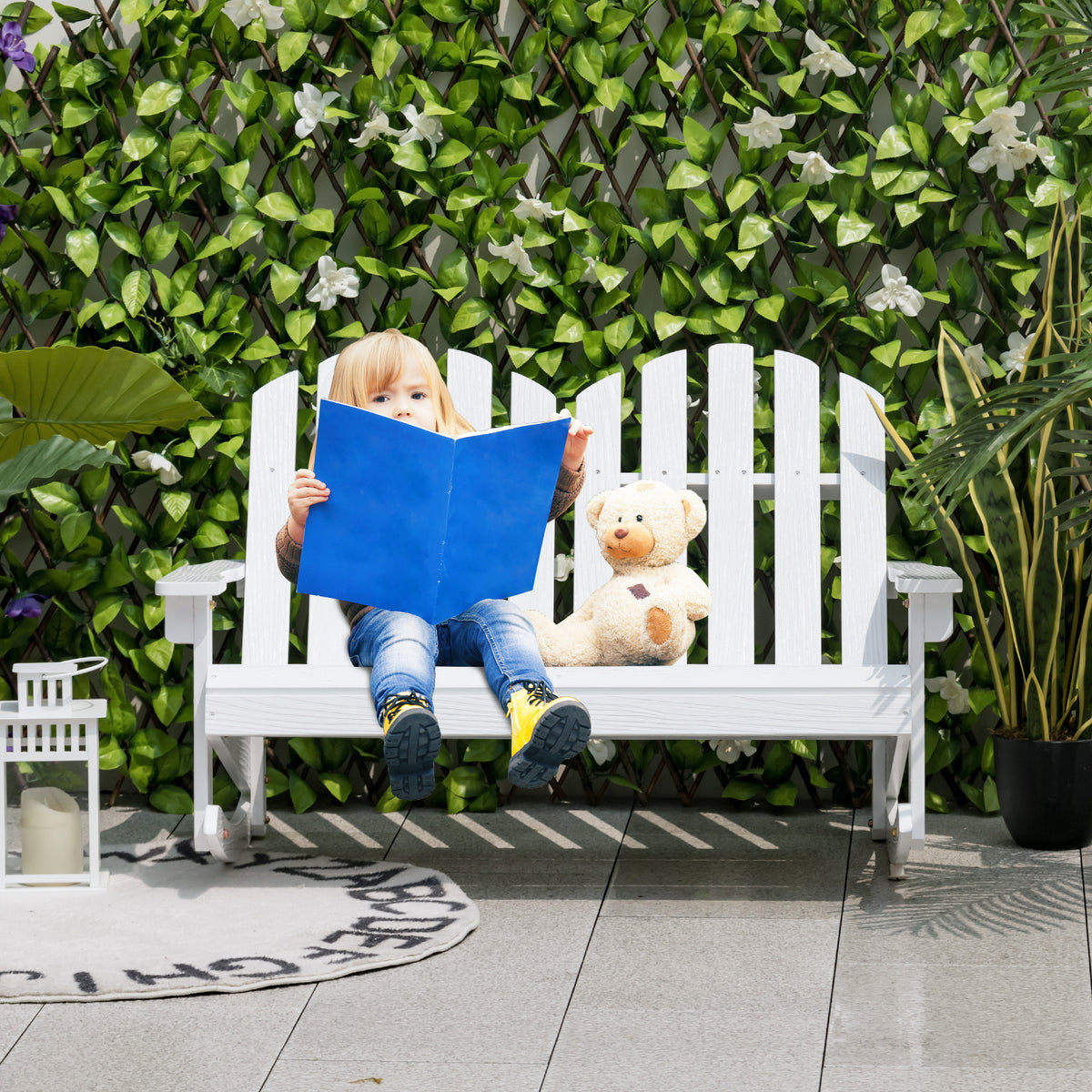 2 Person Adirondack Rocking Chair with Slatted Seat