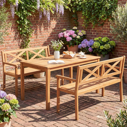 2-Person Acacia Wood Garden Bench with Armrests