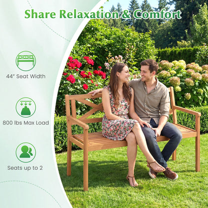 2-Person Acacia Wood Garden Bench with Armrests