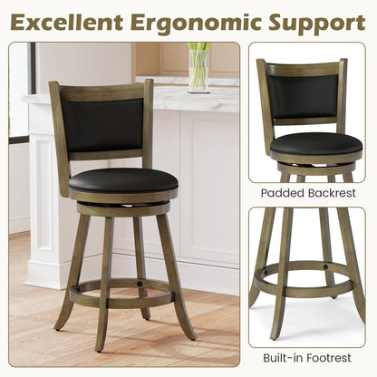 24-Inch Swivel Counter Stools with Upholstered Seat, Set of 2