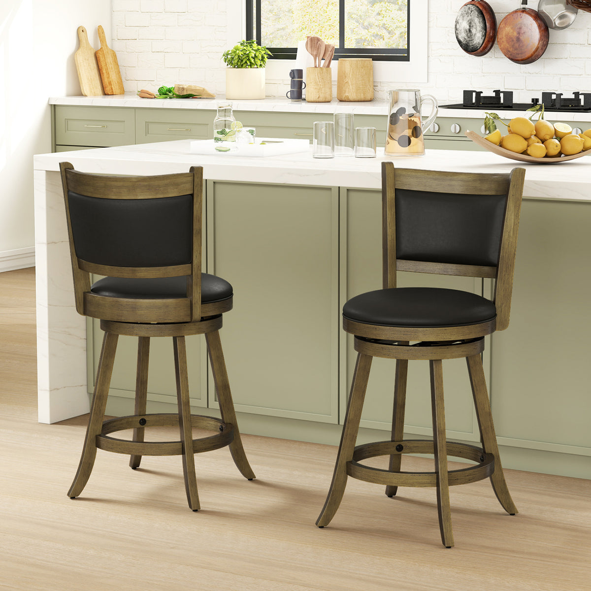 24-Inch Swivel Counter Stools with Upholstered Seat, Set of 2