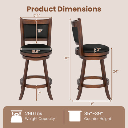 24-Inch Swivel Counter Stools with Upholstered Seat, Set of 2