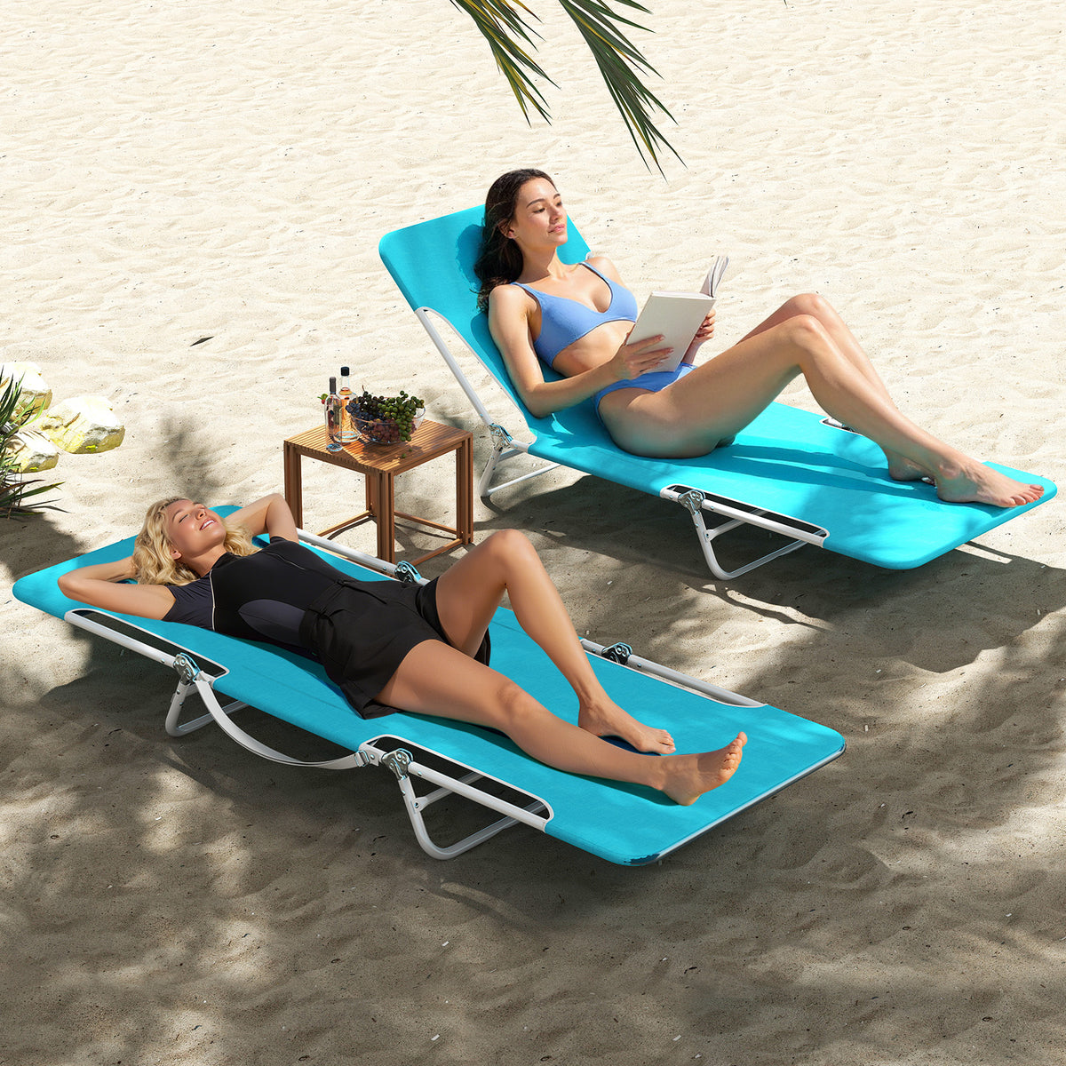 5-Position Beach Recliner Chair Set of 2 with Carry Strap