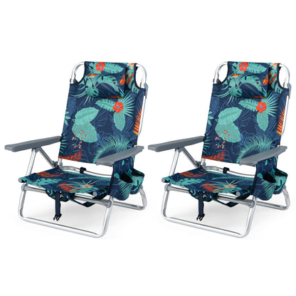 Folding Beach Chair 2-Pack with 5-Position Backrest & Pillow