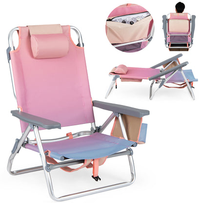Folding Beach Chair 2-Pack with 5-Position Backrest & Pillow