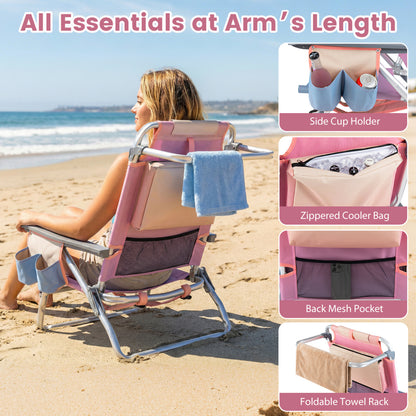 Folding Beach Chair 2-Pack with 5-Position Backrest & Pillow