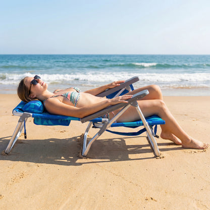 Folding Beach Chair 2-Pack with 5-Position Backrest & Pillow