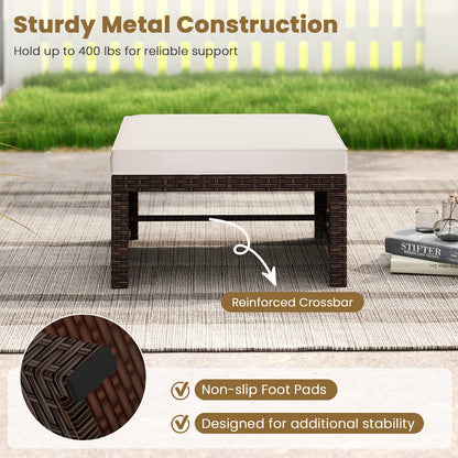 Multipurpose Outdoor 2 Pieces Patio PE Rattan Ottomans Footstool