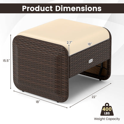 PE Wicker Ottomans Set of 2 with Removable Cushions