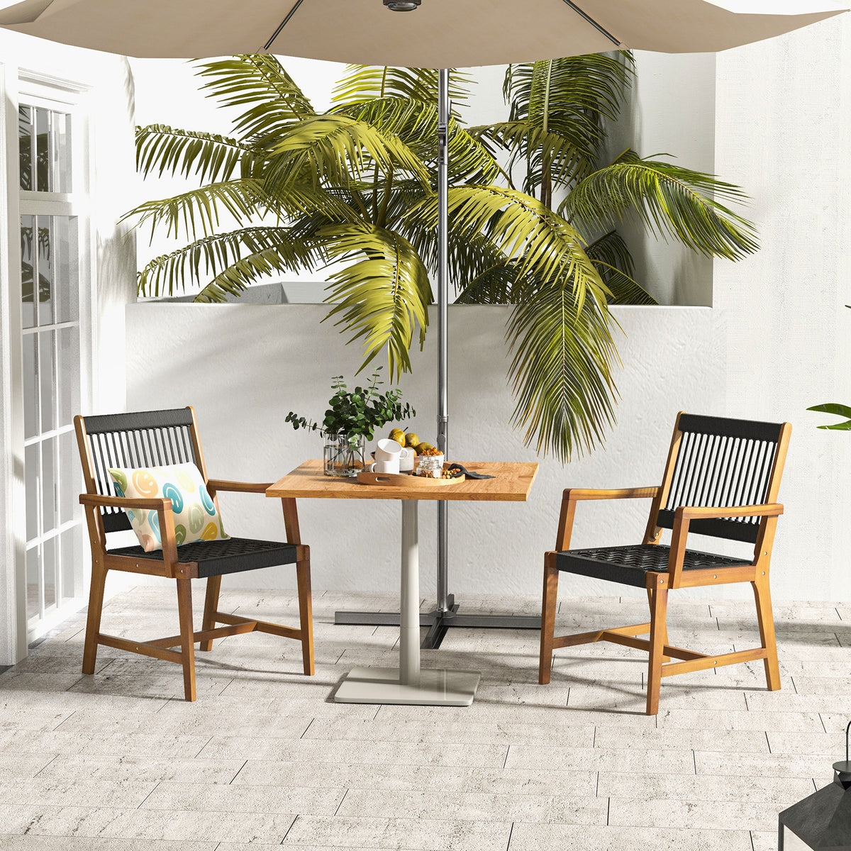 Acacia Wood Patio Dining Chairs with Armrests - Set of 2