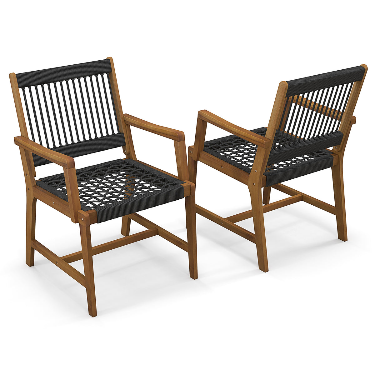 Acacia Wood Patio Dining Chairs with Armrests - Set of 2