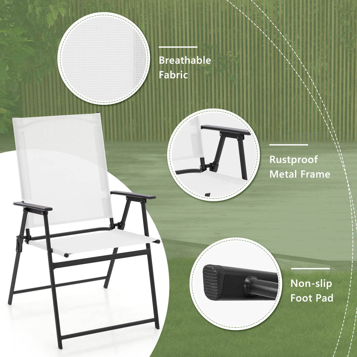 Folding Patio Dining Chairs with Armrests - Set of 2