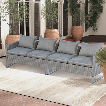 2 Pieces Patio Furniture Sofa Set with Cushions and Sofa Clips