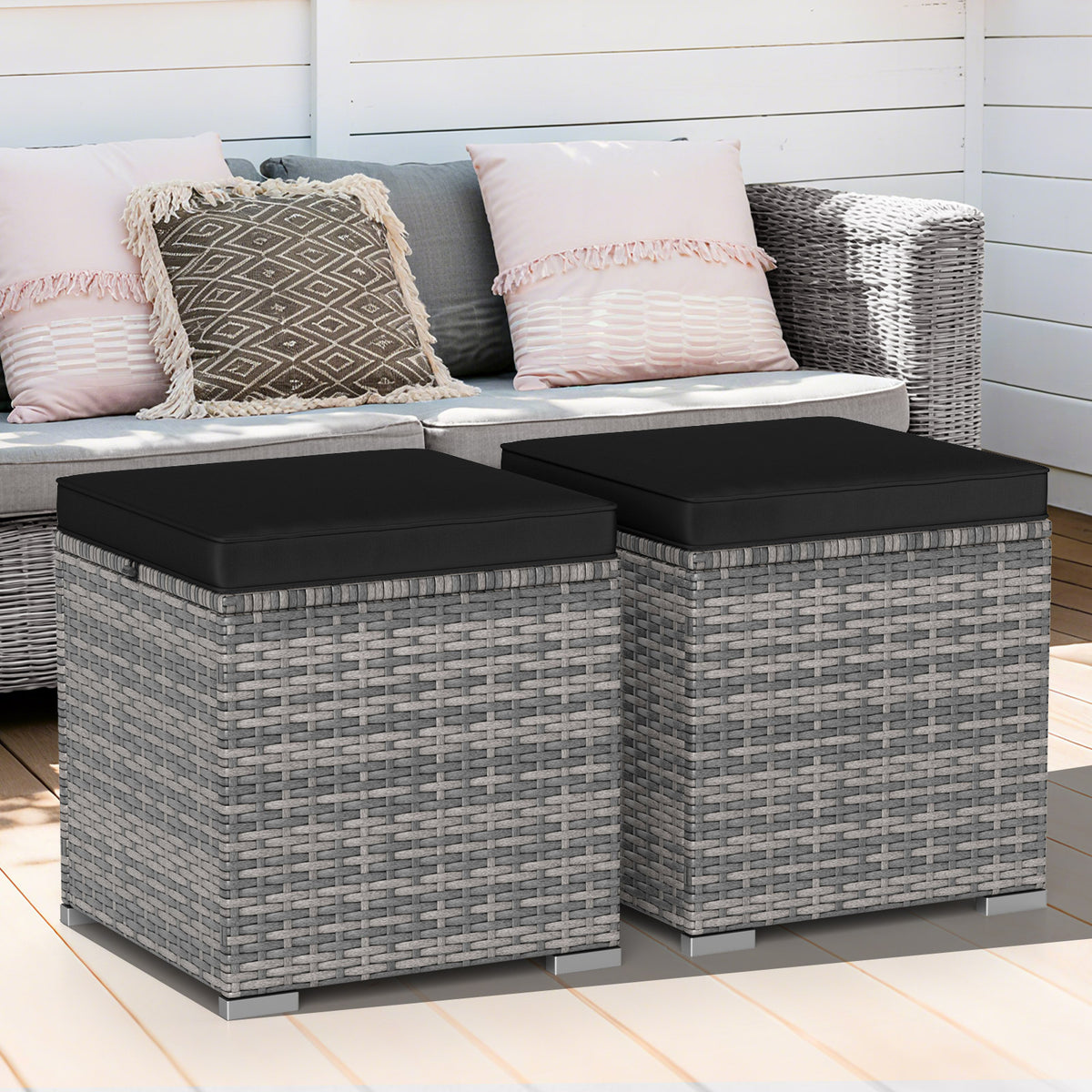 Patio Ottoman Set with Removable Cushions & Storage (2-Piece)