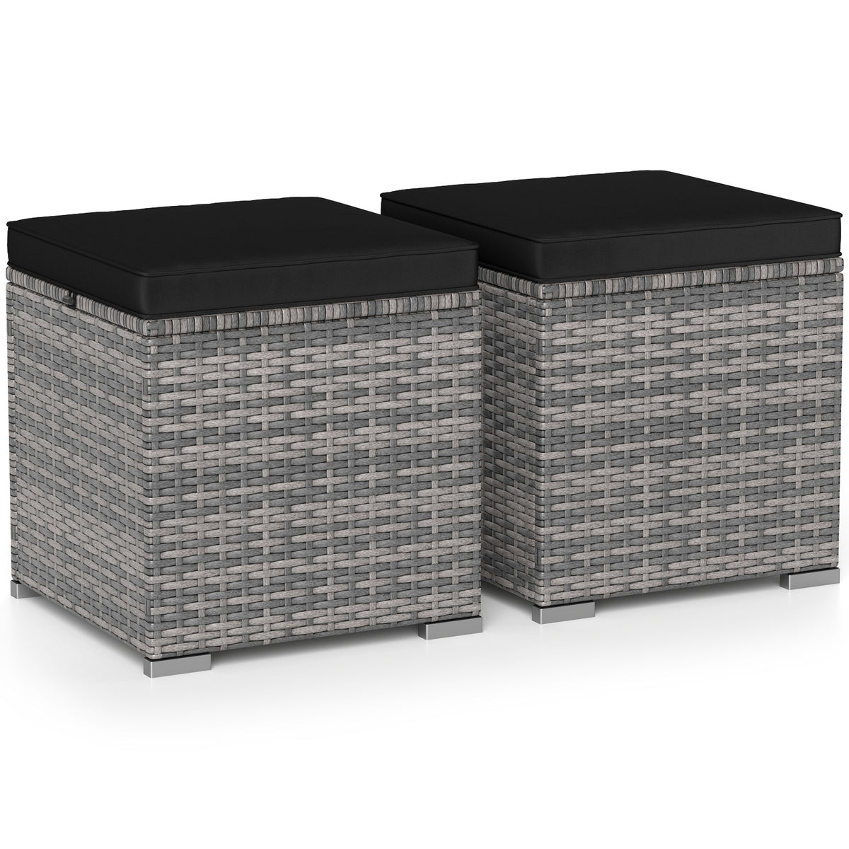 Patio Ottoman Set with Removable Cushions & Storage (2-Piece)