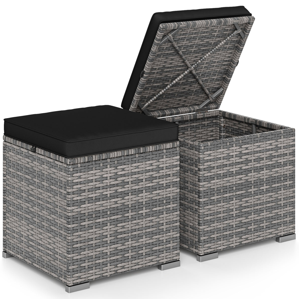Patio Ottoman Set with Removable Cushions & Storage (2-Piece)