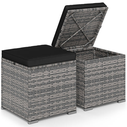 Patio Ottoman Set with Removable Cushions & Storage (2-Piece)