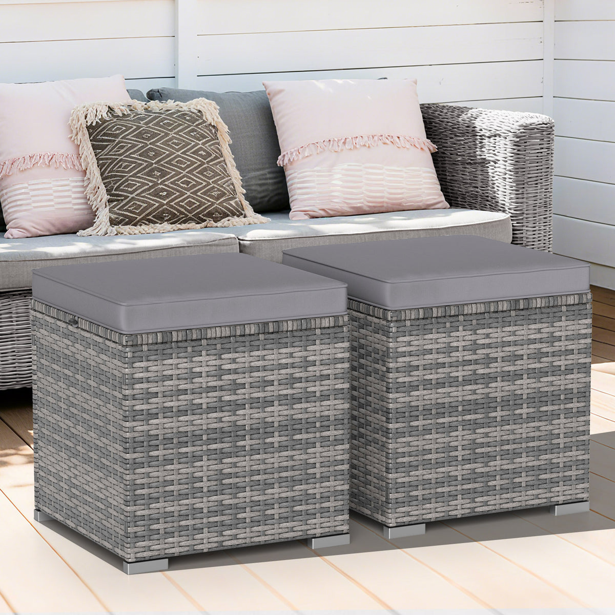 Patio Ottoman Set with Removable Cushions & Storage (2-Piece)