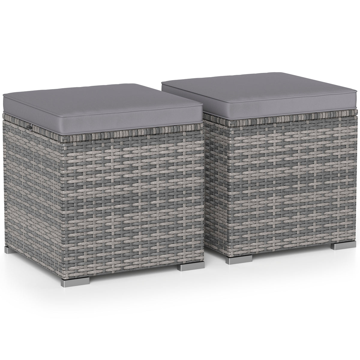 Patio Ottoman Set with Removable Cushions & Storage (2-Piece)