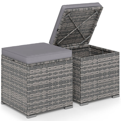 Patio Ottoman Set with Removable Cushions & Storage (2-Piece)