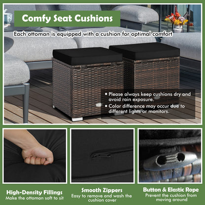 Patio Ottoman Set with Removable Cushions & Storage (2-Piece)