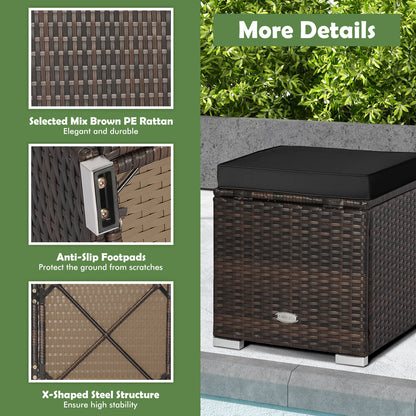 Patio Ottoman Set with Removable Cushions & Storage (2-Piece)