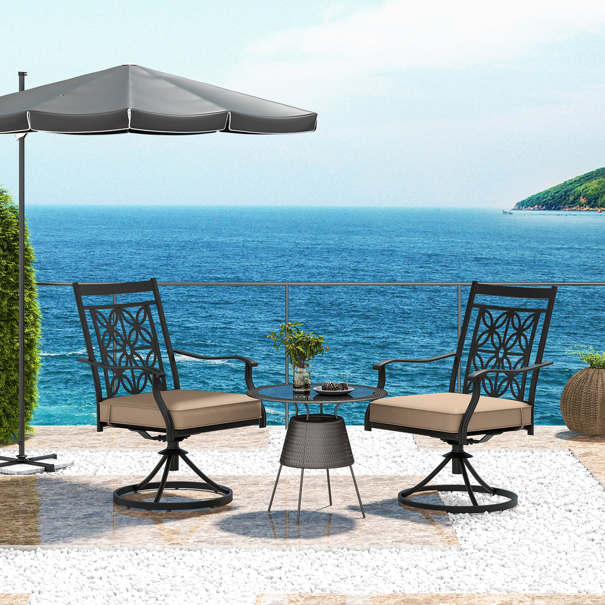 Patio Swivel Dining Chairs Set of 2 with Cushions