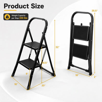 3 Step Ladder Folding Step Stool with Handrail and Wide Anti-Slip Pedals