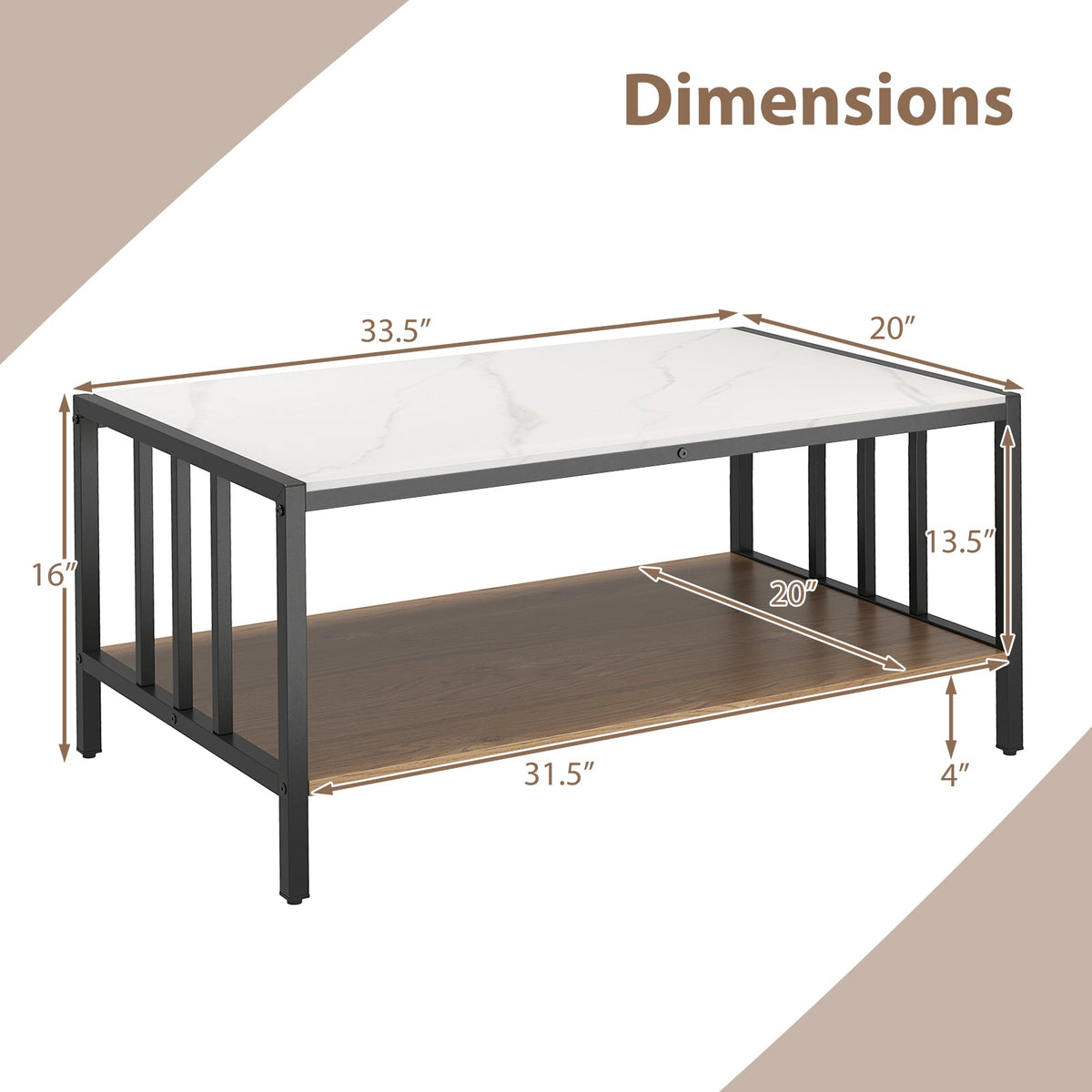 2 Tier Coffee Table with Sintered Stone Tabletop-White