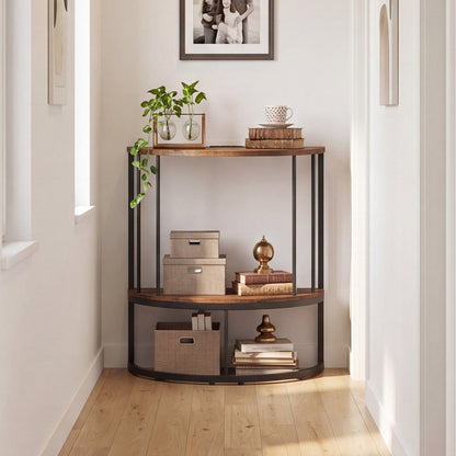 Half Moon Console Table with Power Outlets & Storage Shelf