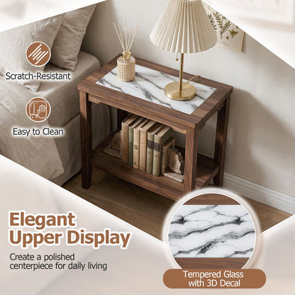 2-Tier Narrow Side Table with Storage Shelf and Tempered Glass Top for Bedside Spaces Set of 2