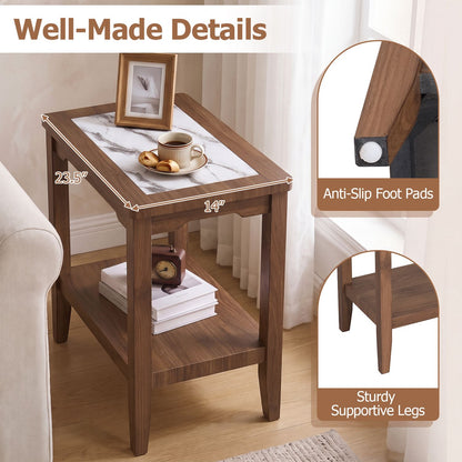 2-Tier Narrow Side Table with Storage Shelf and Tempered Glass Top for Bedside Spaces Set of 2