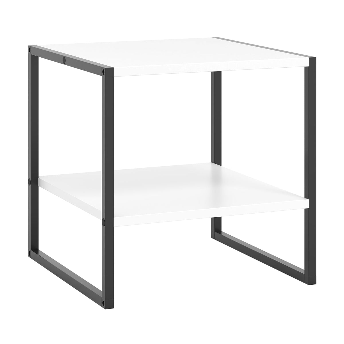 2-Tier Square End Table with Storage Shelf Reversible Design-White