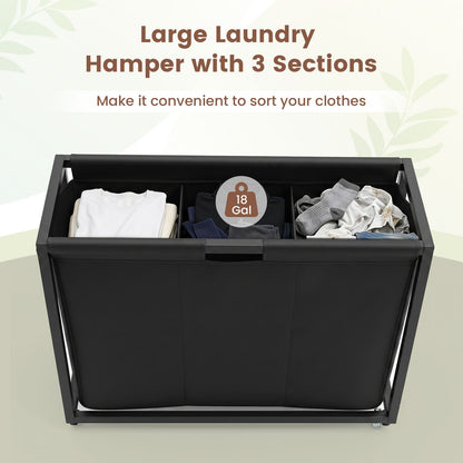 2-in-1 Laundry Basket Organizer with 2 Removable Fabric Drawers 3 Sections and Wheels