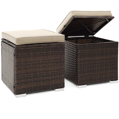 Patio Ottoman Set with Removable Cushions & Storage (2-Piece)