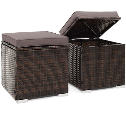 Patio Ottoman Set with Removable Cushions & Storage (2-Piece)