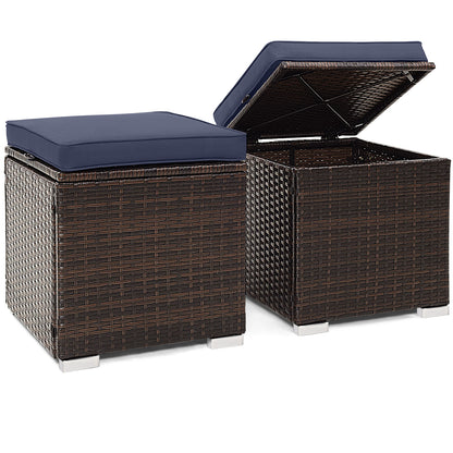 Patio Ottoman Set with Removable Cushions & Storage (2-Piece)