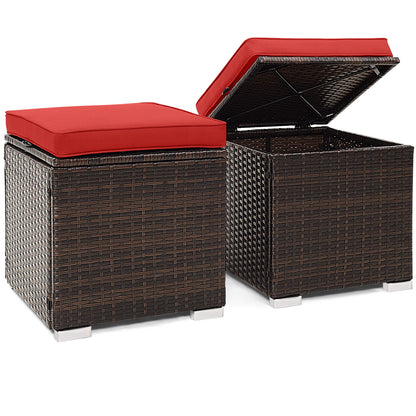 Patio Ottoman Set with Removable Cushions & Storage (2-Piece)