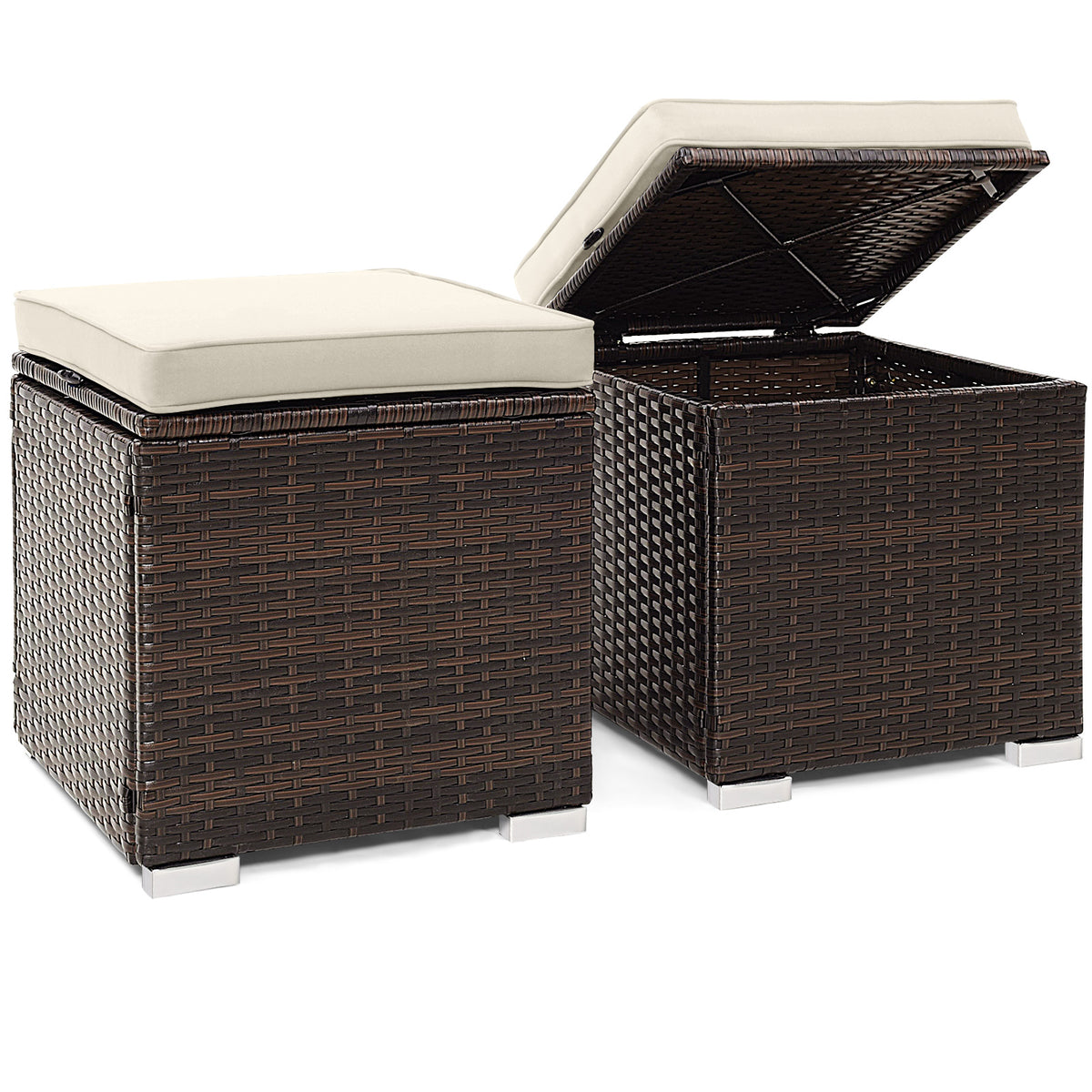 Patio Ottoman Set with Removable Cushions & Storage (2-Piece)