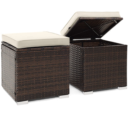 Patio Ottoman Set with Removable Cushions & Storage (2-Piece)