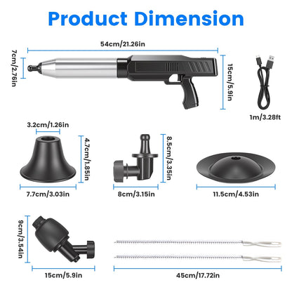 Electric Toilet Plunger with Air Pressure Gauge & 3 Heads