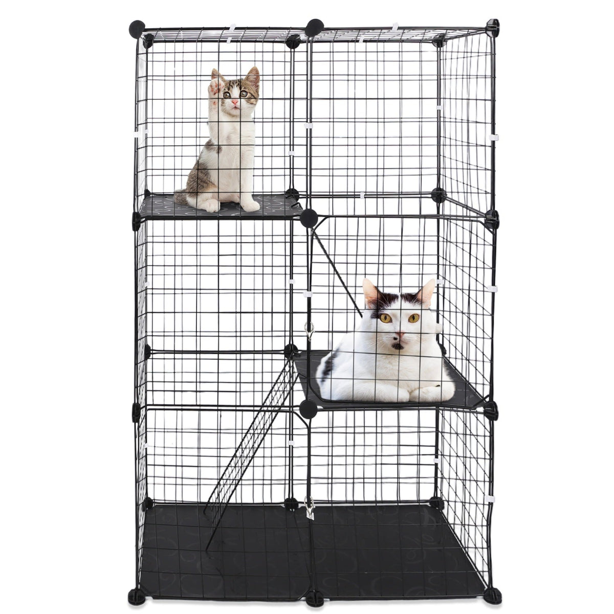 3 Tier Cat Playpen Cage Metal Indoor Cat House Detachable Kitten House with 3 Doors 2 Ladders Large Cat Exercise Place for 1-2 Cats Black