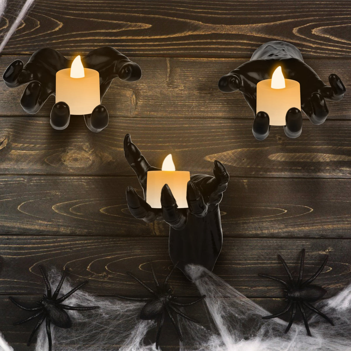 Creepy Reaching Hands Wall Decor with Lighted Candles 3-Piece