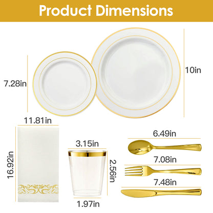Disposable Gold Rim Dinnerware Set - 175 Pieces for 25 Guests