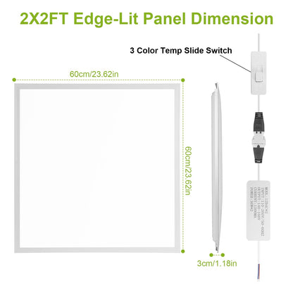 2Pcs 72W 2 2FT LED Panel Light 3800LM Flat Ceiling Light with 3 Lighting Color Temperature Equivalent LED Troffer Recessed Edge-Lit Switchable CCT 110