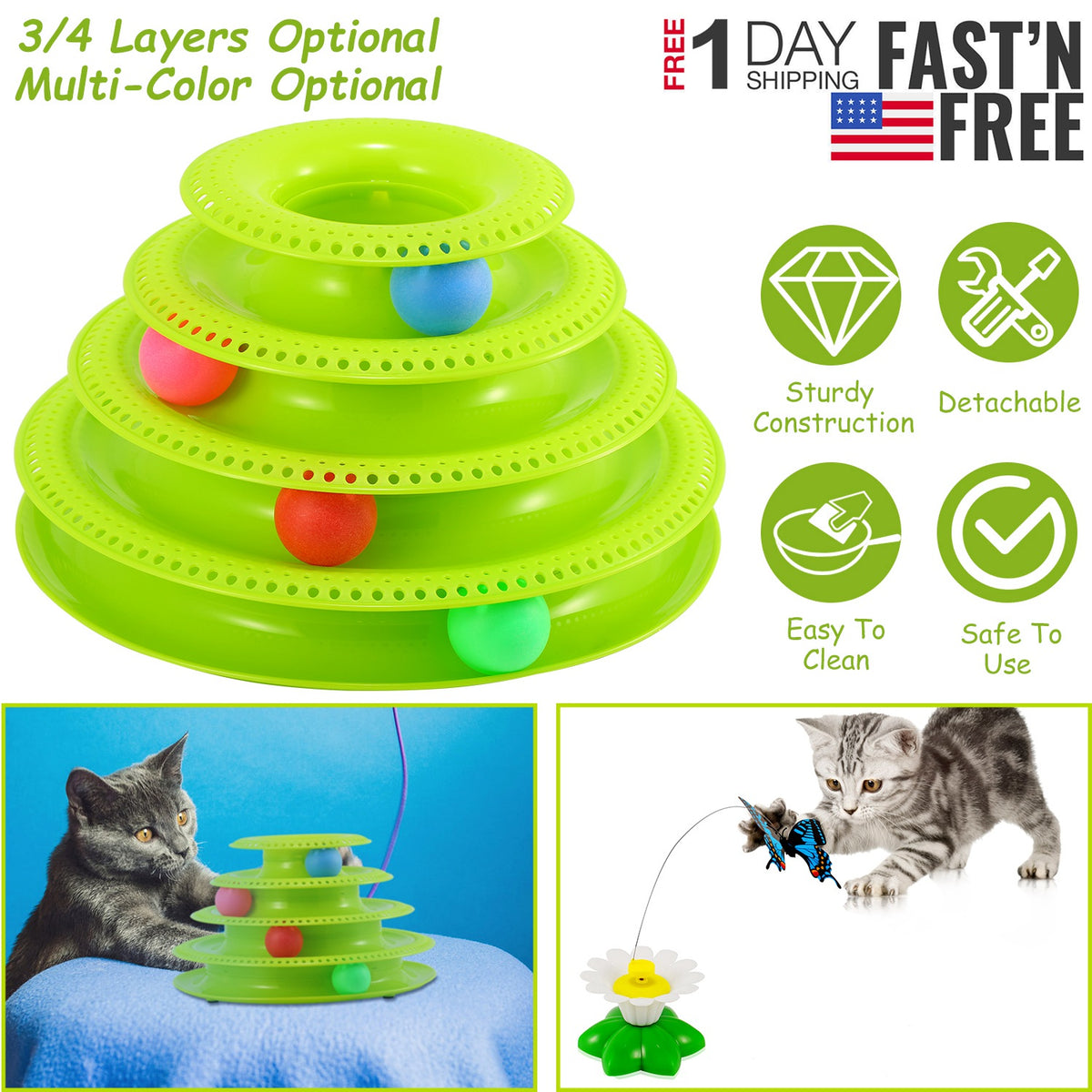 Cat Track Tower Toy 4-Layer Interactive Ball Chase Game