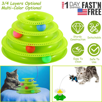 Cat Track Tower Toy 4-Layer Interactive Ball Chase Game